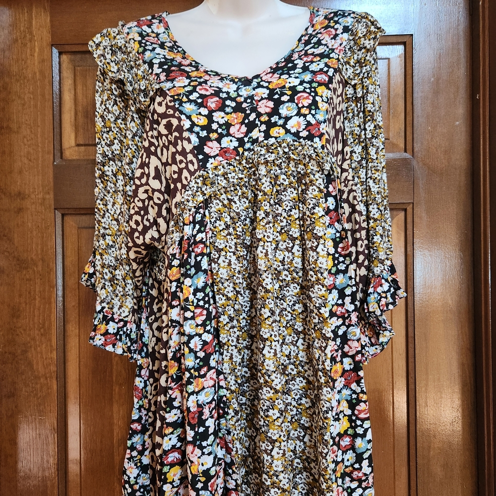 Floral and Animal Print Long Sleeve Dress
